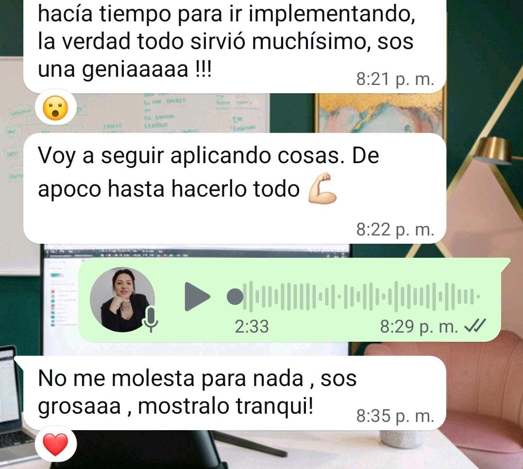Testimonio de clienta agradeciendo la sesión